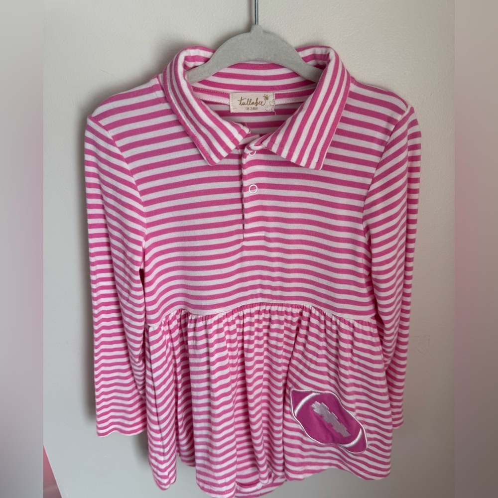 Tullabee Pink/White Striped Twirl Dress With Football Size 18-24M